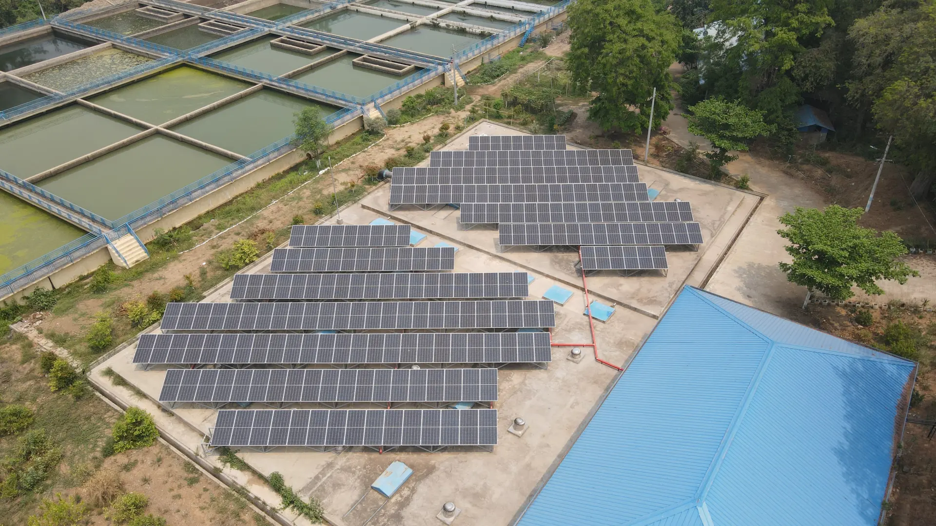 Aerial view of completed photovoltaic arrays